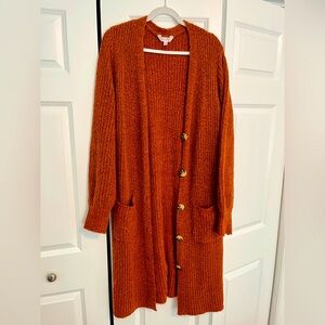 No Boundaries | Extra Long Button-Down Knit Cardigan | Orange | Size XL